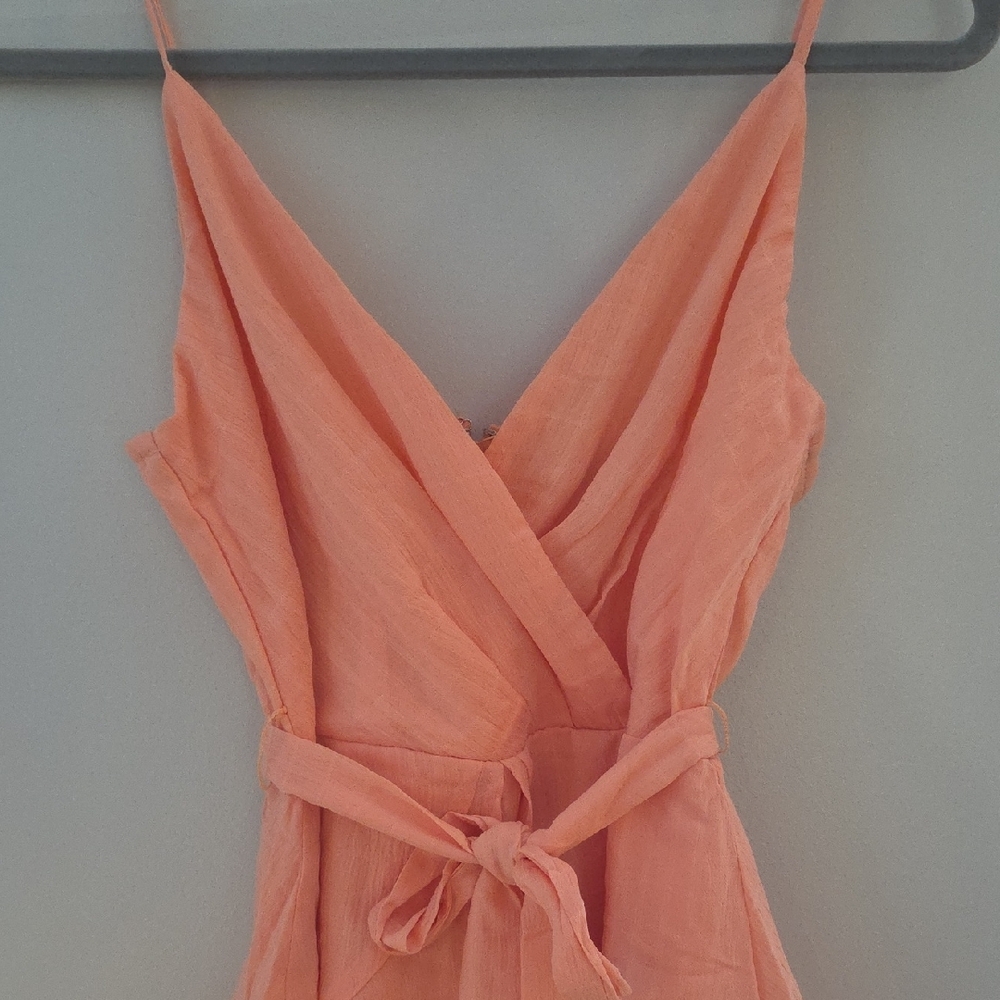 Coral Wrap Romper with Ruffle Skirt - Picture 3 of 4